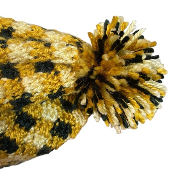 Handmade Gold, Tan, and Black Knit Beanie/Hat with Pom-Pom - Picture 3 of 6